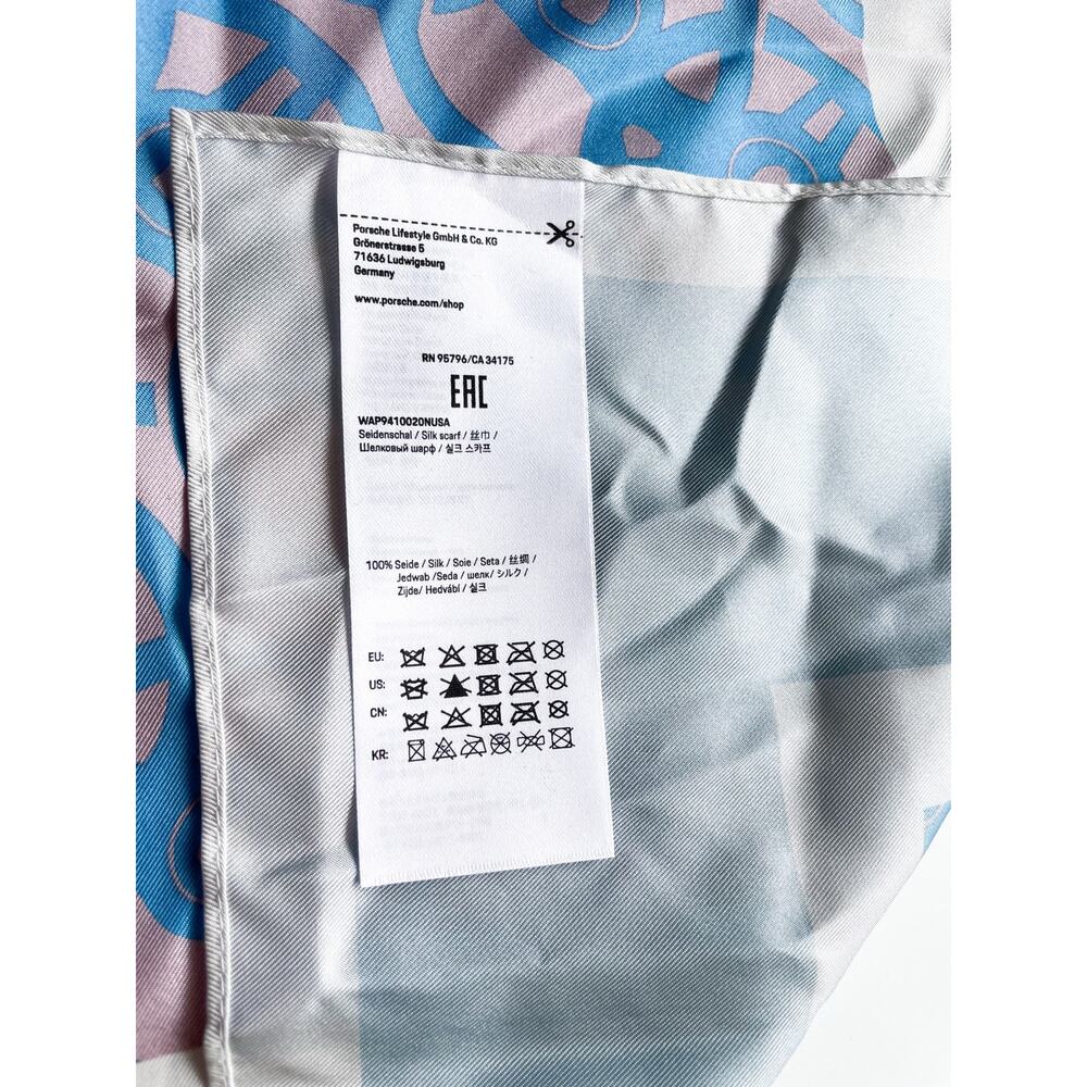 Porsche Taycan Silk Driving Scarf Limited Edition Blue & Pink 34" Square - Picture 4 of 6